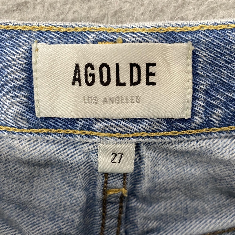 AGOLDE Parker Denim Shorts Womens 27 Blue High Rise Button Fly Cutoff Distressed - Picture 5 of 14